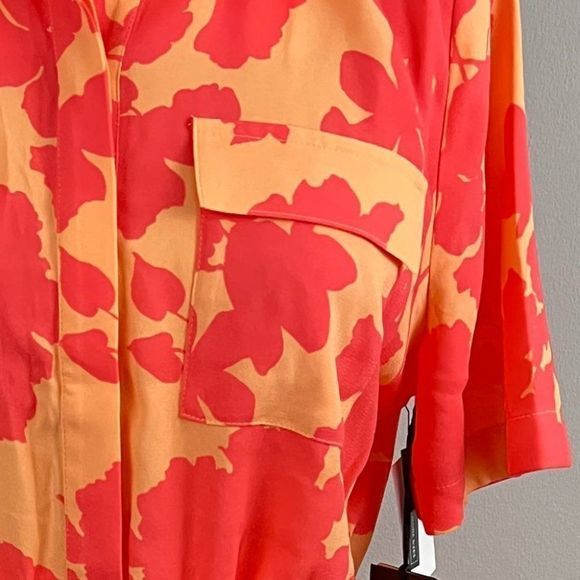 NWT HALOGEN X ATLANTIC-PACIFIC Orange Pink Floral‎ Smocked Utility Dress Coral - Picture 3 of 10